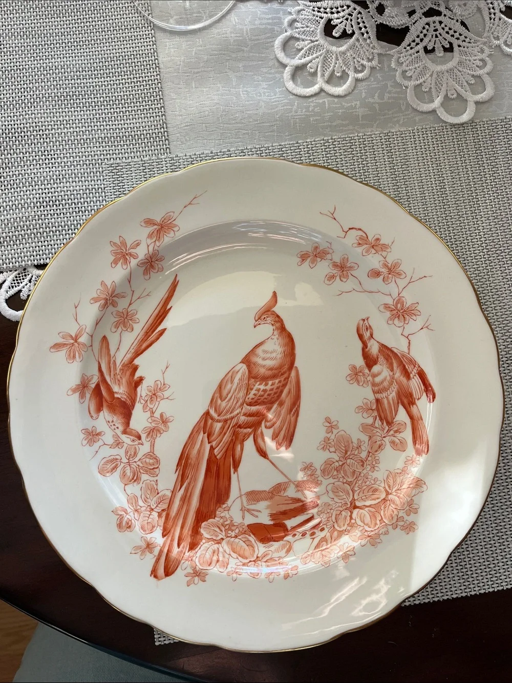 Royal Crown Derby Cream Plate with Bird and Floral Design